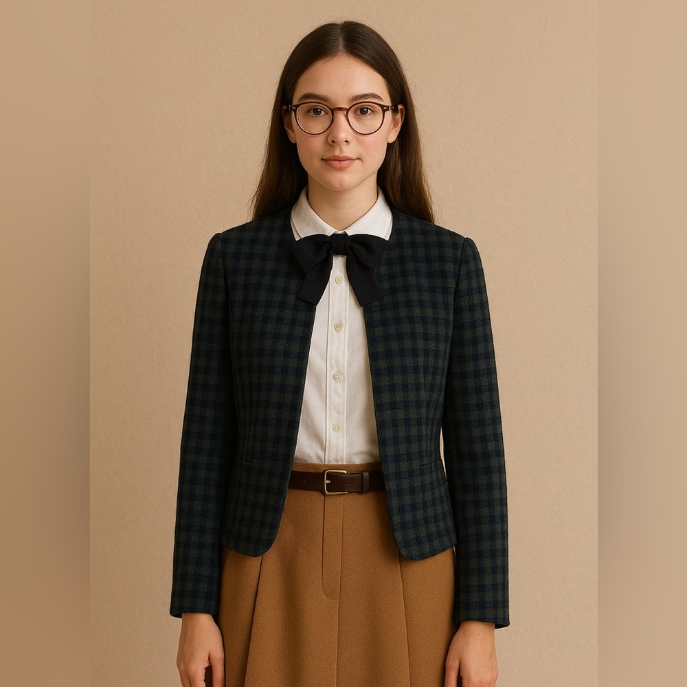 Vintage Green Plaid Wool Blend Button up Jacket Size 16 Office Academia Preppy